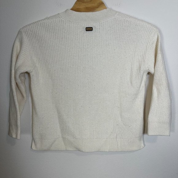 Barbour International Ribbed Midweight Knit Bathurst V-Neck Sweater Size 6 Cream - Picture 2 of 5